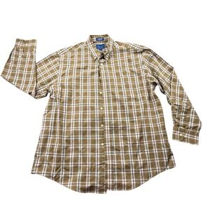 Towncraft Wrinkle-Free Plaid Button Down Shirt Mens Large L Brown Tan